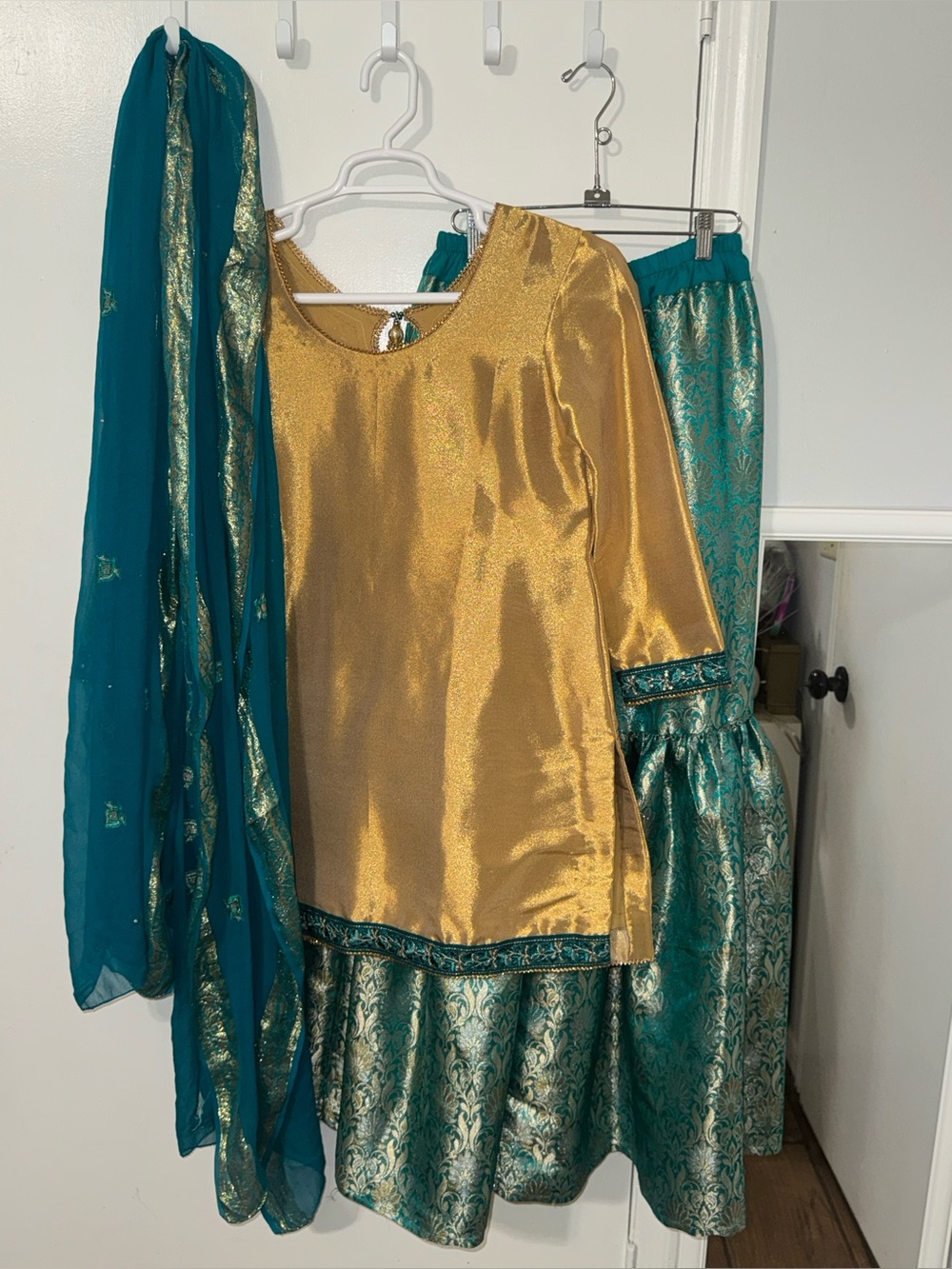 Gold & Teal Women's Traditional Dress Set - Elegant Partywear